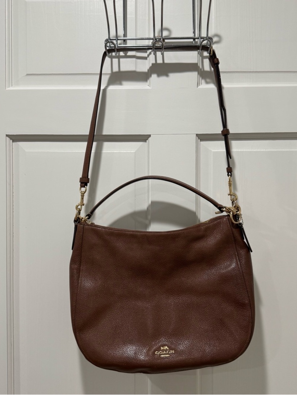 Coach Elle Brown Pebble Leather Hobo Bag - Picture 2 of 16